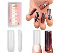 NOVO OVO Lot de 180 faux ongles courts carrés à presser - Naturels (non sculptés) - En gel souple - Double mat - Couverture complète - Pour salon de bricolage - 15 tailles