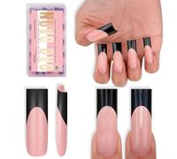 NOVO OVO Lot de 180 faux ongles longs carrés noirs French Tip Press on Baby Pink Need Builder Gel & Top Coat & colle pour extension en gel souple Couverture complète pour bricolage 15 tailles