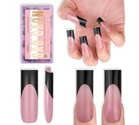 NOVO OVO Lot de 180 faux ongles longs carrés noirs French Tip Press on Berry Pink Need Builder Gel de construction extra épais & top coat & colle, extension en gel souple pour bricolage 15 tailles