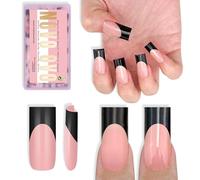 NOVO OVO Lot de 180 faux ongles noirs à presser - Medium Sharp Square Baby Pink - Vernis de finition en gel de construction extra épais - Couverture complète - Extensions d'ongles à faire soi-même