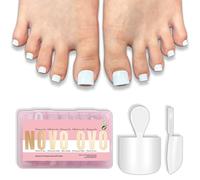 NOVO OVO Lot de 224 faux ongles courts en gel souple - Blanc pur - Forme carrée - Ajustement idéal pour les pieds larges - Kit d'extension de pédicure DIY pour salon de manucure - 16 tailles