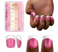 NOVO OVO Lot de 224 faux ongles extra courts à pointe française blanche, taille XS XXS carrée, ronde, rose rose, pour lits d'ongles larges et courts, couverture complète épaisse, à presser pour homme