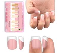 NOVO OVO Lot de 224 faux ongles extra courts blancs, carrés, ronds, rose bébé, pour hommes et femmes, larges et courts, pour hommes et femmes, gel souple pour acrylique, 16 tailles, 16 tailles