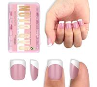 NOVO OVO Lot de 224 faux ongles extra courts blancs pour French Tip, XS, XXS, carrés, round berry, pour les hommes et les femmes, en gel souple pour acrylique, 16 tailles