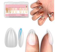 NOVO OVO Lot de 224 faux ongles extra courts en forme d'amande, en forme d'amande, épais, couverture complète, à coller, gel souple, transparent, intérieur mat, extension pour le bricolage x 16