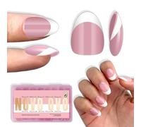 NOVO OVO Lot de 224 faux ongles extra courts en gel amande amande rose framboise, épais, courts, en gel souple pour rallonge, 16 tailles