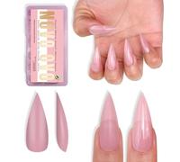 NOVO OVO Lot de 224 faux ongles pointus Stiletto à pression - Medium - Long - Couleur framboise pure rose - Extra épais et doux - En gel acrylique - Couverture complète - Pour salon de coiffure - 16