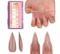 NOVO OVO Lot de 224 faux ongles pointus Stiletto - Press on - Medium - Longs - Couleur marron pure - Rose - En gel acrylique souple - Couverture complète - Pour salon de coiffure - 16 tailles