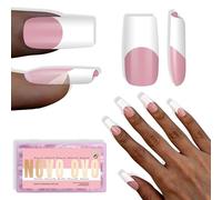 NOVO OVO Lot de 240 faux ongles à presser - Blanc - Longueur moyenne - Carrés - En gel acrylique souple extra épais - 15 tailles