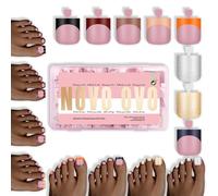 NOVO OVO Lot de 240 faux ongles à presser pour ongles d'orteils - 8 couleurs d'hiver mélangées - Rose baie, forme carrée - En gel souple - 15 tailles