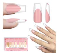 NOVO OVO Lot de 240 faux ongles blancs à pression cercueil - Rose bébé - Extra épais et moyennement doux - En acrylique - Nécessite un vernis de finition en gel de construction - Pas de colle incluse