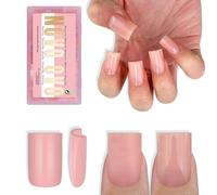 NOVO OVO Lot de 240 faux ongles courts carrés à coller - Couleur pure - Rose bébé - Nécessite de la colle à ongles - Gel souple mat - Couverture complète - 15 tailles