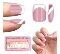 NOVO OVO Lot de 240 faux ongles courts carrés, blancs, à presser sur les ongles rose fraise, couverture complète, couverture complète, besoin de couche de finition en gel et de colle, pour salon de