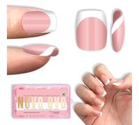 NOVO OVO Lot de 240 faux ongles courts carrés, blancs, ronds, french tip, rose bébé, couverture complète, couverture complète, besoin de couche de finition en gel et de colle, pour salon de bricolage