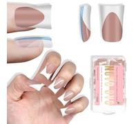 NOVO OVO Lot de 240 faux ongles courts Duck French Tips Press On Brun Rose, Astuce française courte à presser Brun rose, extensions d'ongles en gel souple préfabriquées à faire soi-même, 12 tailles