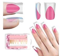 NOVO OVO Lot de 240 faux ongles courts en gel souple pour French Tips - Rose avec paillettes - Couverture complète - Pour salon de manucure - 12 tailles