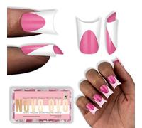 NOVO OVO Lot de 240 faux ongles courts extra épais avec lune Curve Milk Blanc French Tips Rose Rose Couverture complète pour Press-on Acrylique Flare Wide French Soft Gel Faux Ongles 15 tailles