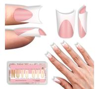 NOVO OVO Lot de 240 faux ongles courts extra épais avec lune Curve Milk Blanc Rose bébé Couverture complète pour press-on acrylique, flare Wide French Soft Gel faux ongles 15 tailles