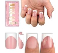 NOVO OVO Lot de 240 faux ongles courts Sharp carrés blancs French Tip Press on Baby Pink - Ongles carrés courts tranchants - Top Coat - Couverture complète - Pour bricolage - 15 tailles