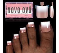 NOVO OVO Lot de 240 faux ongles d'orteils à presser avec pointe française ombrée pré-conçue en gel souple, apprêt et couche de base, couverture complète en acrylique, 15 tailles, 240 pièces