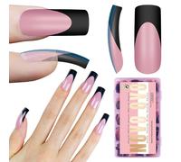 NOVO OVO Lot de 240 faux ongles en acrylique pour French manucure - Couleur : noir - Couleur : rose fraise - Couverture complète - 15 tailles