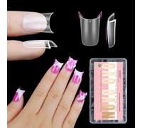 NOVO OVO Lot de 240 faux ongles extra épais et courts en forme de pieds de canard - Pour pose sur acrylique avec courbe lunaire - Court et transparent - Pré-gravé - Large - Gel souple français - 15