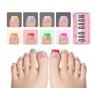 NOVO OVO Lot de 240 faux ongles French Tip Toe - 8 couleurs d'été mixtes - Rose baie, ongles carrés pointus - Extension en gel souple pour faux ongles - Gel de construction et couche supérieure - 15