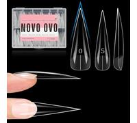 NOVO OVO Lot de 240 faux ongles naturels stiletto à presser (non formés), taille XXL, droits, pointus, pour Halloween, épaisseur normale, extra longs, gel soak-off, couverture complète, pour 12