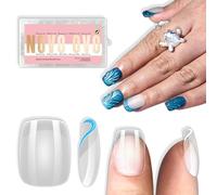 NOVO OVO Lot de 240 faux ongles ronds courts et carrés - Couverture complète - Couverture complète - Gel souple - Surface intérieure mate - Pour salon de manucure - 15 tailles