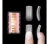 NOVO OVO Lot de 240 faux ongles transparents légèrement incurvés pour Halloween - Couverture complète - 15 tailles - En gel acrylique - Pré-gravé - 15 tailles