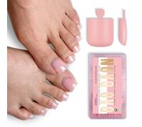 NOVO OVO Lot de 240 ongles d'orteils carrés à coller - Rose pâle - En gel souple - Couverture complète - Faux ongles en PMMA - Pour pédicure - 15 tailles - Coupe large - Pas de courbe en C