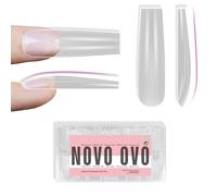 NOVO OVO Lot de 300 faux ongles carrés sculptés XXL pour lits d'ongles incurvés, extra épais et longs à presser - Couvrance complète - Faux ongles en gel souple - Kit acrylique - Transparent - 15