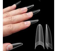 NOVO OVO Lot de 320 faux ongles ovales russes en forme d'amande - Gel souple en acrylique - Pour manucure russe - Bords sculptés 3D - Extra longs - XL XXL - Double mat - Pointe française pré-limée -