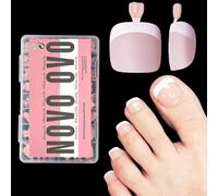 NOVO OVO Lot de 360 faux ongles d'orteils à presser - En gel souple - Rose clair - Carré rond - Couche de base et couche de base - Couverture complète - 15 tailles