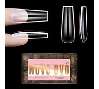 NOVO OVO Lot de 450 faux ongles longs carrés naturels (non sculptés) pour lits d'ongles plats, extra épais de longueur L, à presser, couverture complète, faux ongles en gel souple, pour salon de