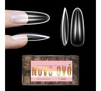 NOVO OVO L Lot de 450 faux ongles ovales naturels pour ongles plats, ballerine en forme de ballerine pour ongles courbés, extra épais, couverture complète, 15 tailles