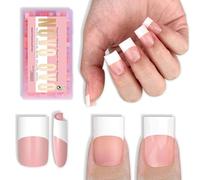 NOVO OVO Old School Wide White French Tips Press on Baby Pink - Lot de 240 faux ongles courts et tranchants - Colle à ongles - Couverture complète - 15 tailles