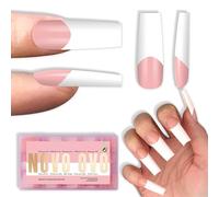 NOVO OVO Old School Wide White French Tips Press on Lot de 240 faux ongles longs coniques carrés pour bébé Rose vif Extra épais en acrylique souple Extension de gel et colle nécessaire 15 tailles