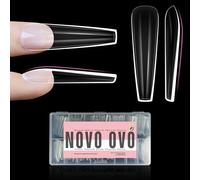 NOVO OVO Pointes à Ongles XXL en Forme de Cercueil pour Ongles Courbés, Faux Ongles Extra Épais et Longs à Presser, Extension en Gel Souple à Couverture Complète pour Kit Acrylique, Transparent X 15