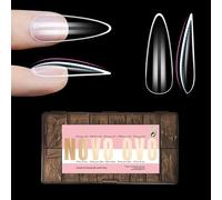 NOVO OVO Pointes d'ongles en forme d'amande longues SCULPTÉES (Pas NATURELLES) pour lits d'ongles courbés et ronds, faux ongles extra épais de longueur L à presser, extension d'ongle en gel souple à