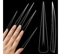 NOVO OVO Pointes d'ongles stiletto extra longues, super extrêmes, longs, pointus, à tête de flèche, 5XL, XXXXXL, couverture complète, transparents, pour ongles en acrylique x 12 tailles