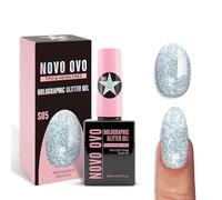 NOVO OVO Reflective S05 Vernis à ongles à paillettes, bleu Cendrillon (effet diamant), sans TPO et HEMA - Gel UV Sparkly Holographic Flash - Soak Off LED - Manucure pour bricolage et salon de coiffure