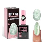 NOVO OVO Reflective - Vernis à ongles à paillettes S06 Matcha Glow (vert), effet diamant, sans TPO et sans HEMA - Gel UV Sparkly Holographic Flash - Soak Off LED - Manucure pour bricolage et salon de