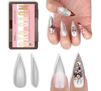 NOVO OVO Sharp Stiletto Pointed Medium Long Nail Tips Press On Lot de 224 faux ongles en gel souple extra épais double mat Transparent Couverture complète Pour salon DIY x 16 tailles