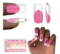 NOVO OVO White French Tip Square Lot de 240 faux ongles à presser on rose rose - Extrémités d'ongles carrées extra épaisses - En acrylique - Nécessite un gel de construction pour le bricolage - 15