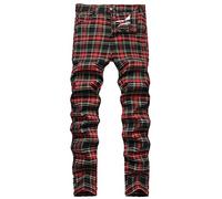 NOVOCCT Pantalon à Carreaux pour Homme - Pantalon habillé Skinny pour Homme - Coupe ajustée et Extensible - Chino décontracté pour Homme, Carreaux Noirs et Rouges - T5, 58