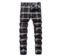 NOVOCCT Plaid Panst for Men - Skinny Mens Dress Pants - Stretch Slim Fit Business Casual Dress Chinos Pants for Men (Black White Plaid - T7, 34)