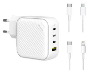 Novodio Chargeur secteur 4 ports USB-A/USB-C 100 W C-Charge 100 GaN avec 2 câbles USB