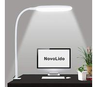 NovoLido - 10W Lampe de Bureau LED avec Pince, Lampe de Table Flexible à 360 ° avec 3 Modes de Couleur et Gradation en Continu, 3000-10000K, CRI ≥ 90, Protection des Yeux, Fonction Mémoire (Blanc)