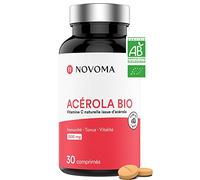 NOVOMA Acerola Bio 1000mg, Riche en Vitamine C Naturelle, Réduit la Fatigue & Renforce le Système Immunitaire, 30 Comprimés À Croquer, Sans Sucre & Vegan, Fabriqué en France